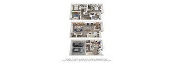 a stylized floor plan of a 4 bedroom apartment