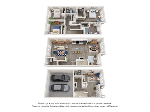 a stylized floor plan of a 4 bedroom apartment