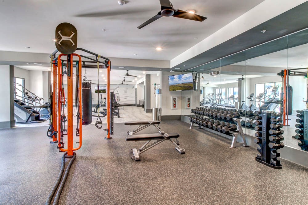Fully Equipped Fitness Center with ceiling fan at Portiva, Jacksonville, FL
