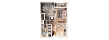 a 1 bedroom floor plan with a bathroom and a living room