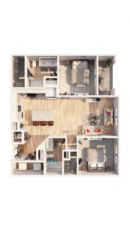 a furnished apartment with a bedroom and living room