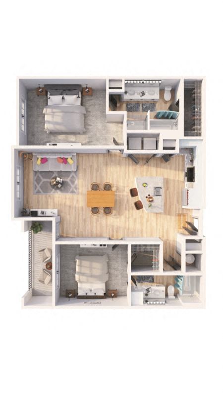 a furnished apartment with a bedroom and living room
