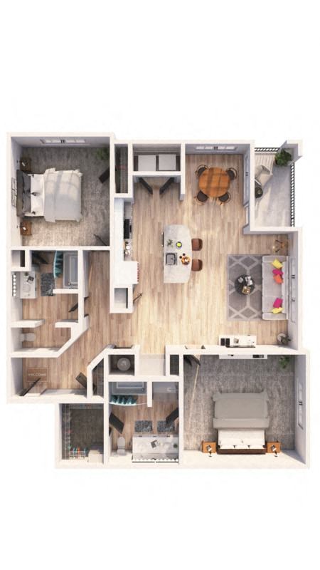 a furnished apartment with a bedroom and living room
