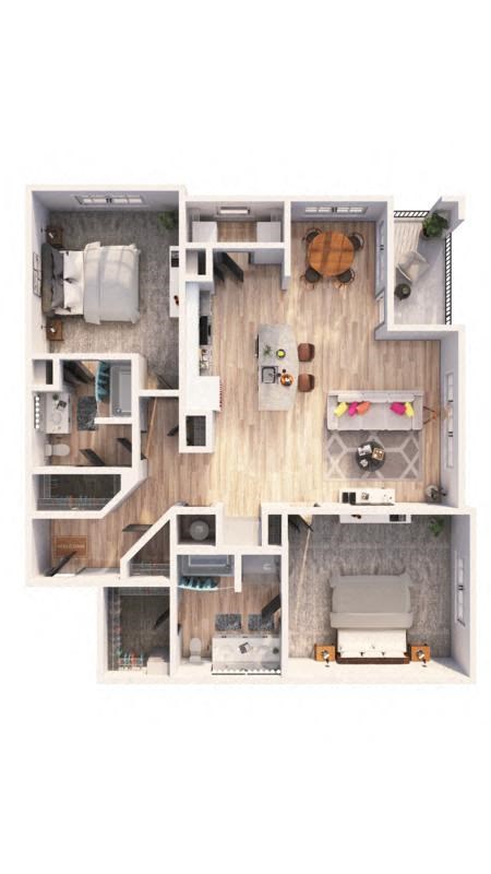 a furnished apartment with a kitchen and living room