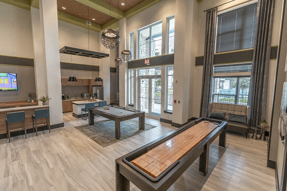 Game Room With Billiards And Shuffleboard at Integra Sunrise Parc, Kissimmee, FL, 34746