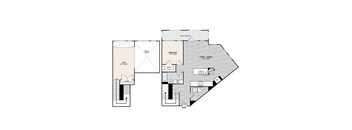 a floor plan of two bedrooms with a bathroom and a living room