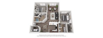 The Oak Two Bed Two Bath Floor Plan at Jamison at Brier Creek, Raleigh, North Carolina