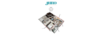A floor plan of a Jumo apartment with a 1 Bed 1 Bath and 732 sq ft.