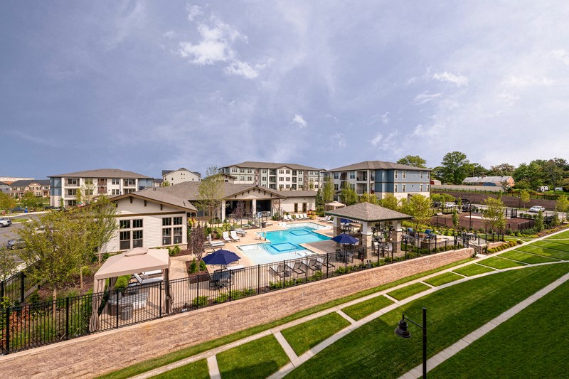 a view of the pool at the preserve at polk apartments