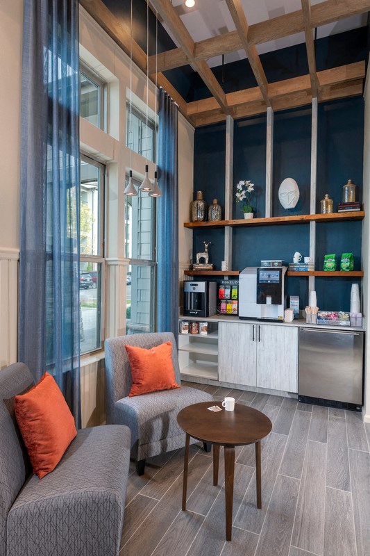 a living room with a couch and a coffee table