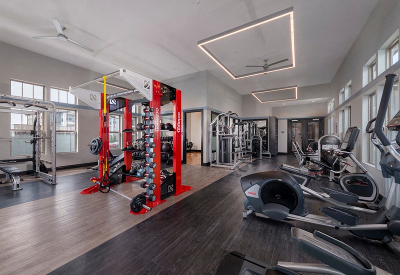 the gym is equipped with weights and cardio equipment