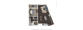 A1F a stylized floor plan of a 1 bedroom apartment