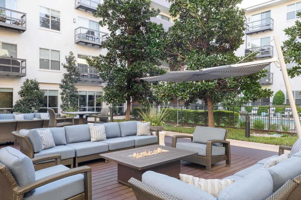 exterior courtyard with seating a grills