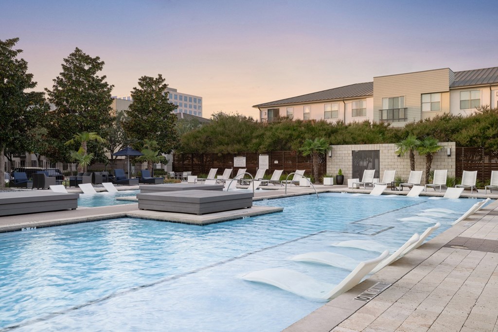 exterior pool dusk shot