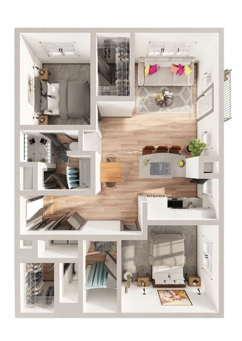 a 3d rendering of the floor plan of a modern apartment