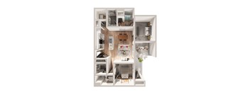 a stylized floor plan of a 1 bedroom apartment