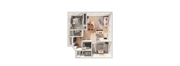 a stylized floor plan of a 1 bedroom apartment