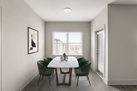 a dining room with a table and chairs