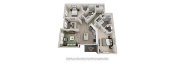 A floor plan of a house with a kitchen, living room, and bedrooms.