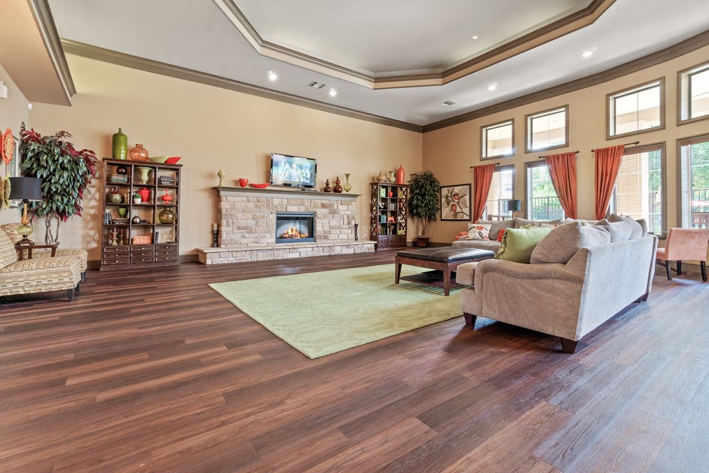 the living room of a house with a fireplace