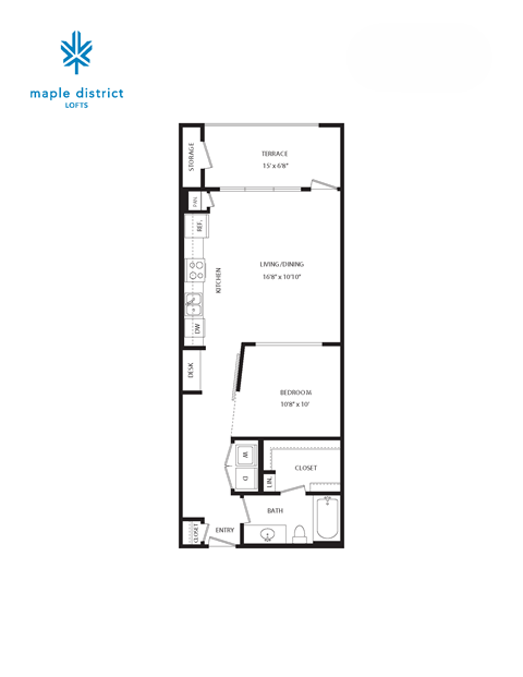 A floor plan for a Maple District Lofts apartment.