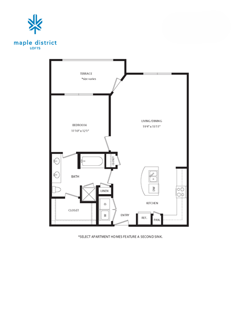 A floor plan for a Maple District Lofts apartment.