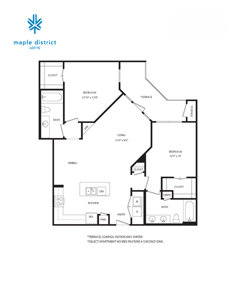 A black and white floor plan of an apartment complex.