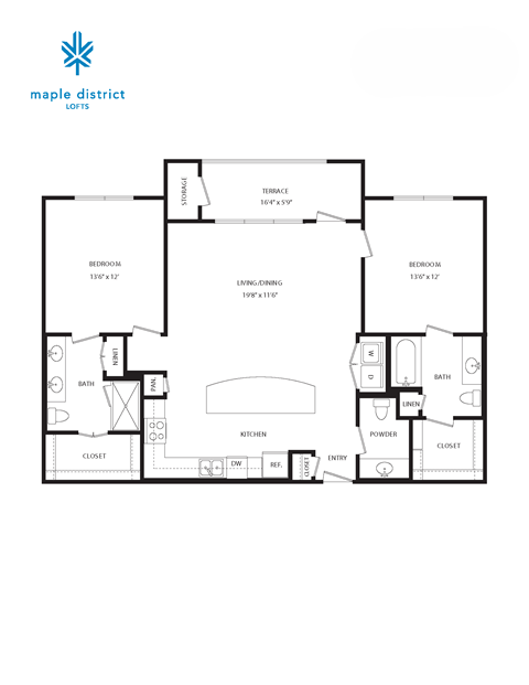 A floor plan of a house layout by Maple District.