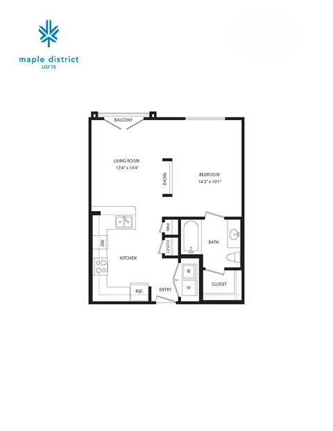 A floor plan of a Maple District Lofts apartment.