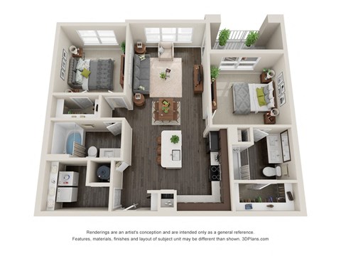 Metro University City B2A Floor Plan 2 Bed 2 Bath 1055 sq ft