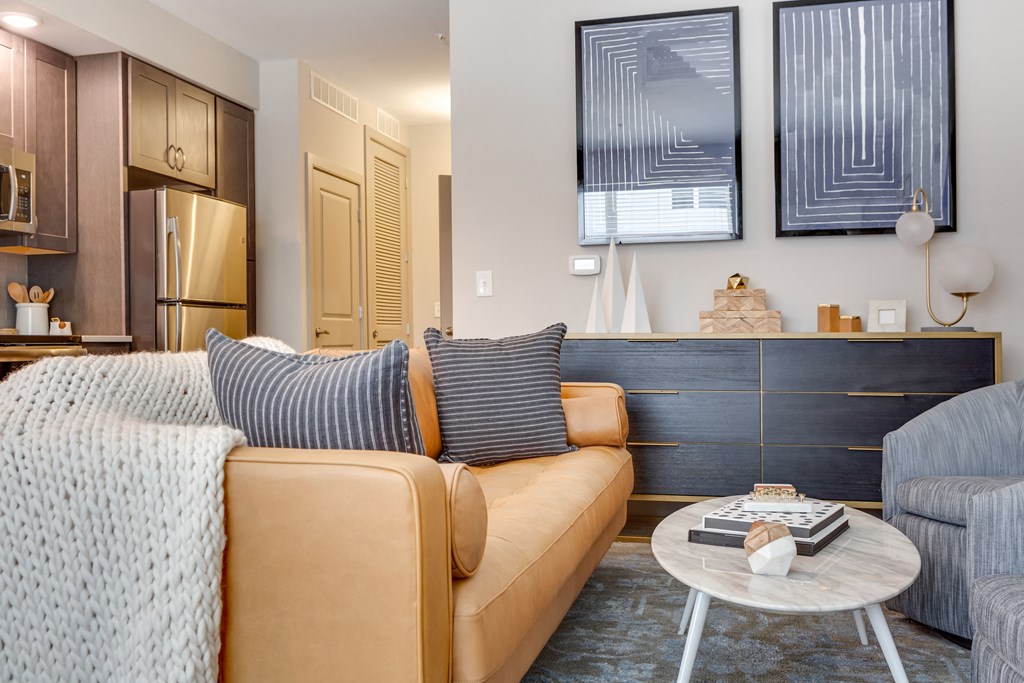 a living room with a couch and a coffee table