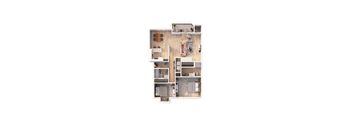 a 3D floorplan of a two bedroom floorplan