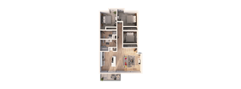 a 3D floorplan of a three bedroom floorplan