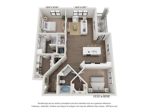 a stylized floor plan with a bedroom and a bathroom