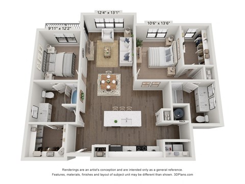 a 3d floor plan of a home with a bedroom and a living room