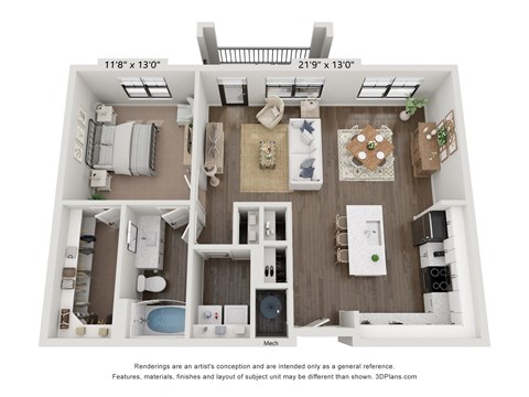 a 1 bedroom floor plan with a bathroom and a living room