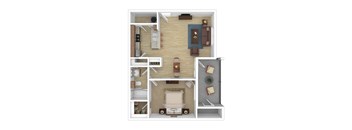 1 bedroom 1 bathroom apartment floorplan in 3D