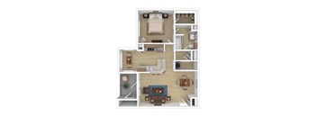1 bedroom 1 bathroom apartment floorplan in 3D