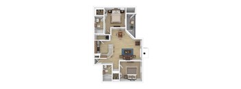 2 bedroom 2 bathroom apartment floorplan in 3D