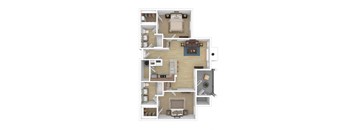 2 bedroom 2 bathroom apartment floorplan in 3D