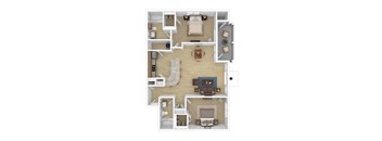 2 bedroom 2 bathroom apartment floorplan in 3D