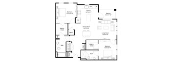 A floor plan of a house with a living room, dining room, kitchen, and multiple bedrooms.