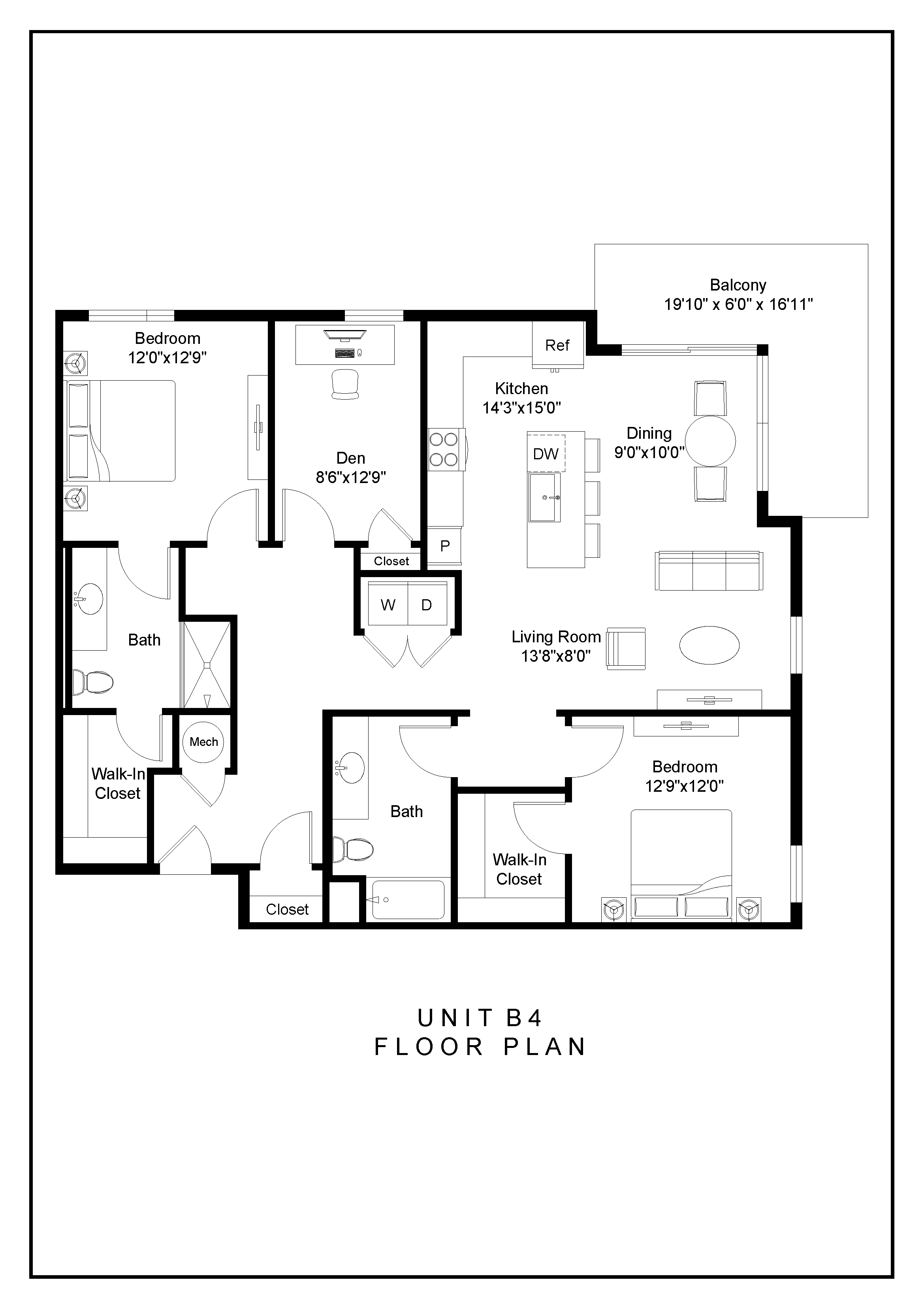 A black and white image of a floor plan for Unit B4.