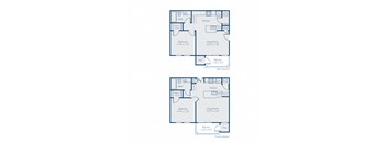 A blueprint shows two apartment layouts, one with a balcony and the other with a patio.