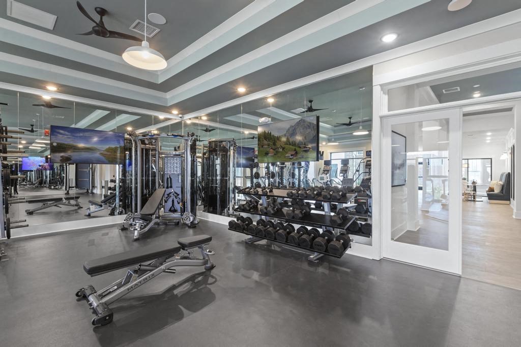 fitness center has dumbbell section