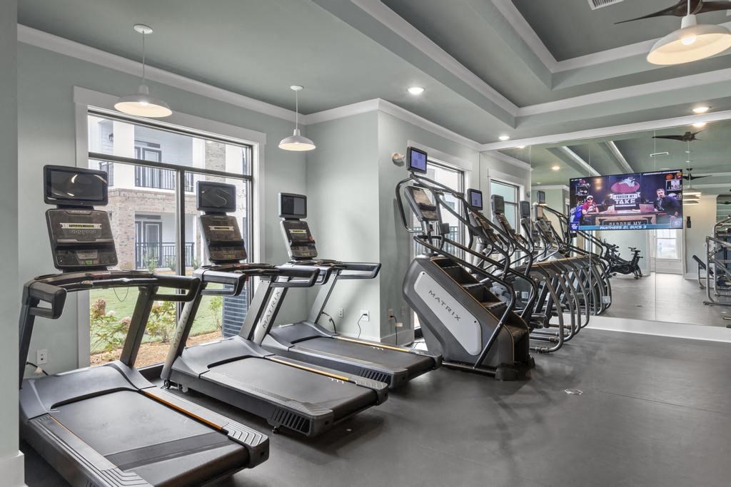 the gym is equipped with treadmills and other cardio equipment