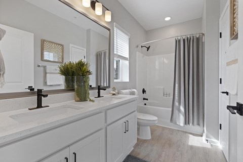 white bathroom with double sinks