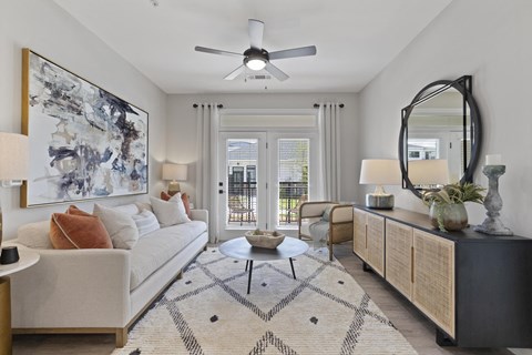 Living room sofa across from dresser