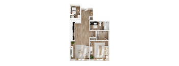 a floor plan of a bedroom with a bathroom and a living room