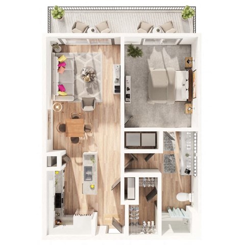 a floor plan of a residence with a bedroom and living room
